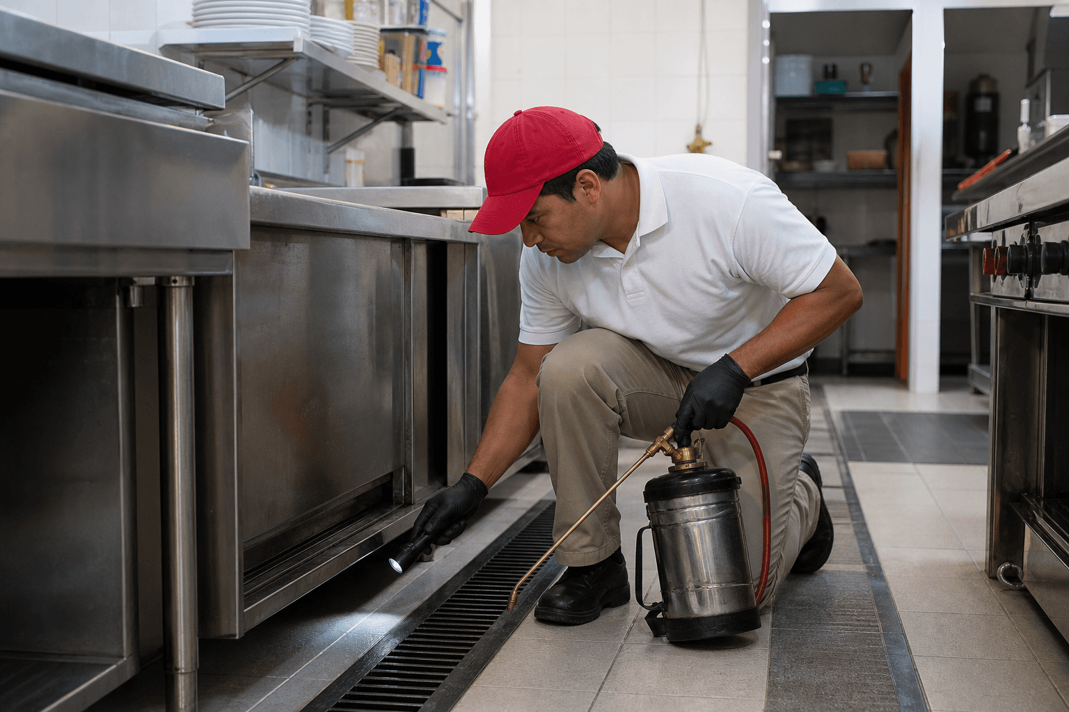 Inspección comercial de control de plagas en cocina